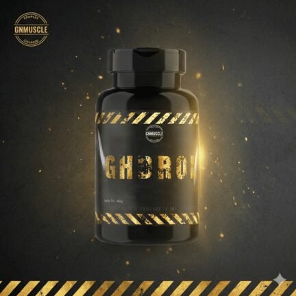 Frasco do suplemento GHDROL em cápsulas, rótulo preto e dourado, fabricado pela Ghmuscle