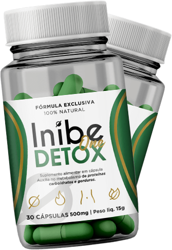 Potes do suplemento Inibe One Detox, produto oficial