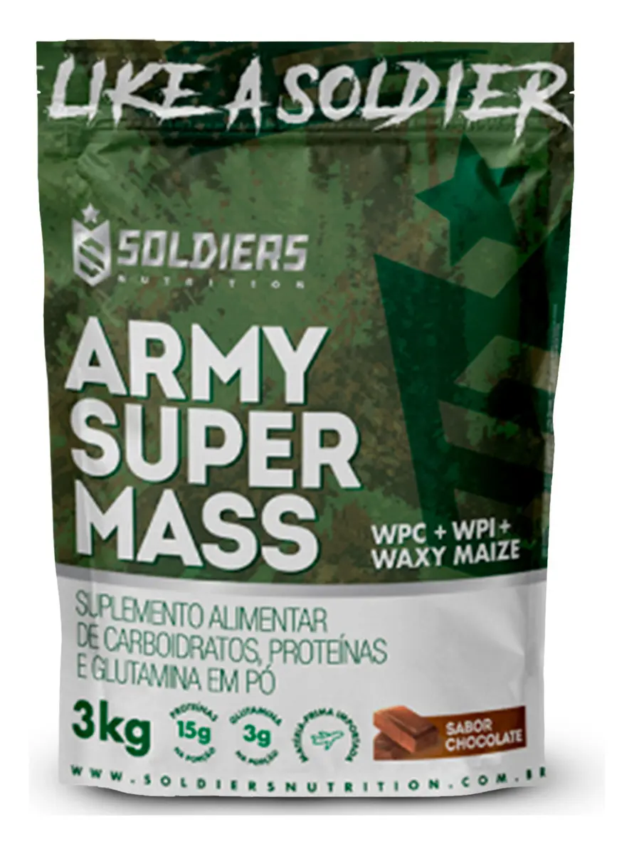 Army Super Mass Soldiers Nutrition hipercalórico 3kg, embalagem frontal