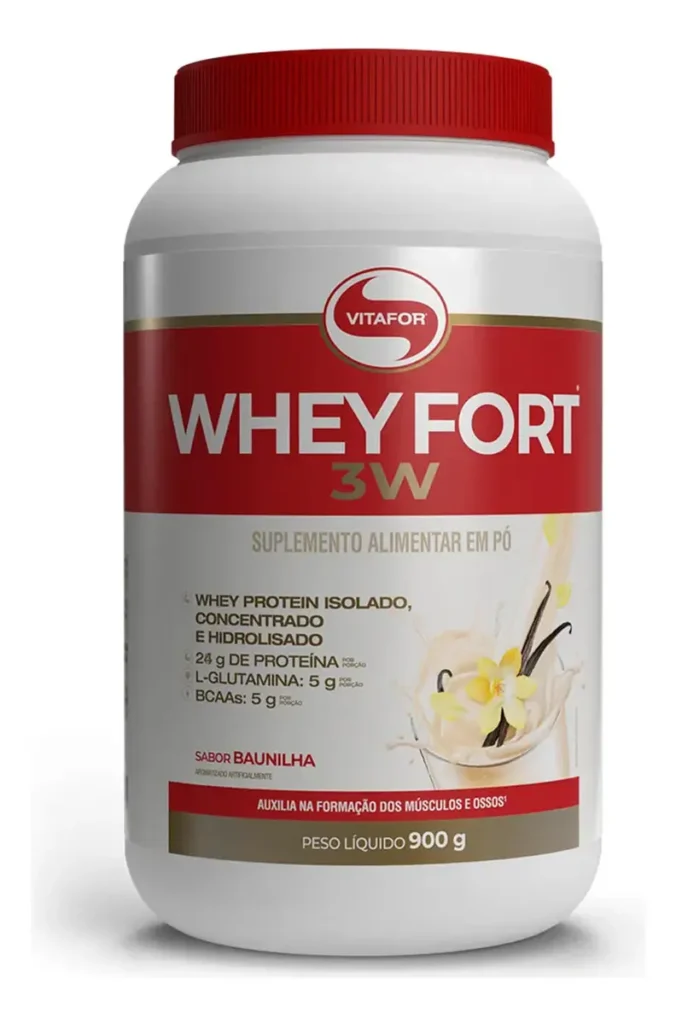 Whey Fort 3W Vitafor: Análise Completa e Ficha Técnica Pote de Vitafor Whey Fort 3W Proteína Blend Baunilha 900g