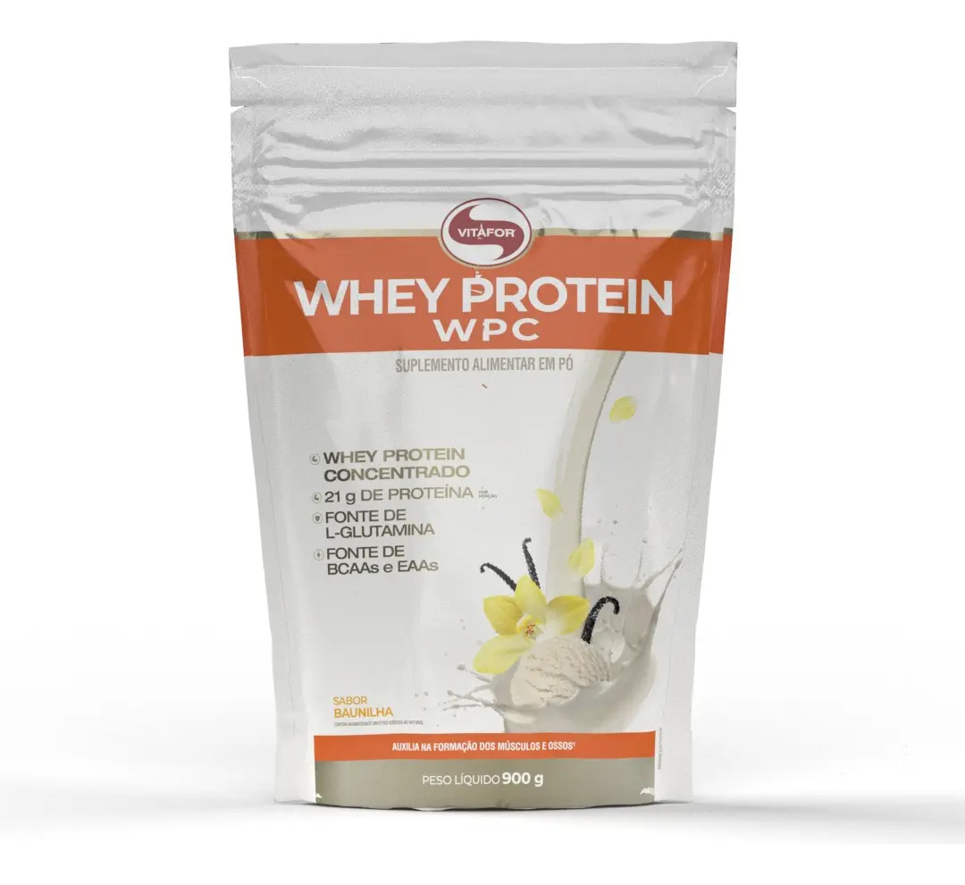 Whey Protein Vitafor 100% Whey Concentrado 900g sabor baunilha