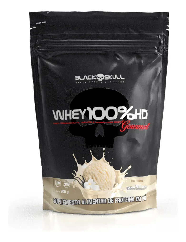 Whey 100% HD Gourmet Black Skull refil 900g sabor baunilha