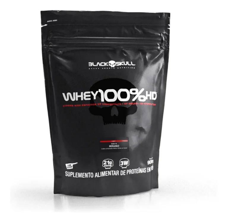Refil Whey 100% HD Black Skull sabor Morango 900g