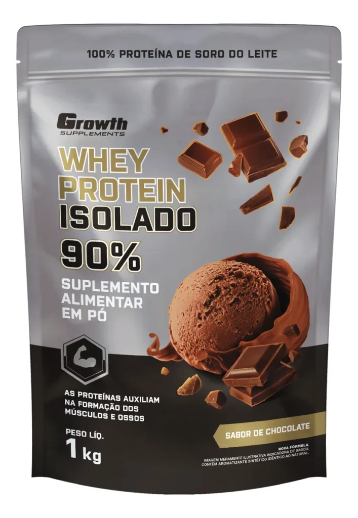 Whey Protein Growth Isolado, pote 1kg sabor chocolate