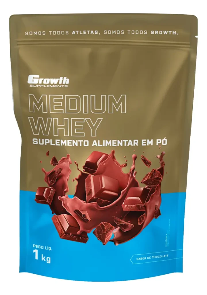Medium Whey Growth é bom? Análise completa da linha intermediária Whey Protein Growth Medium Whey, pote 1kg sabor chocolate